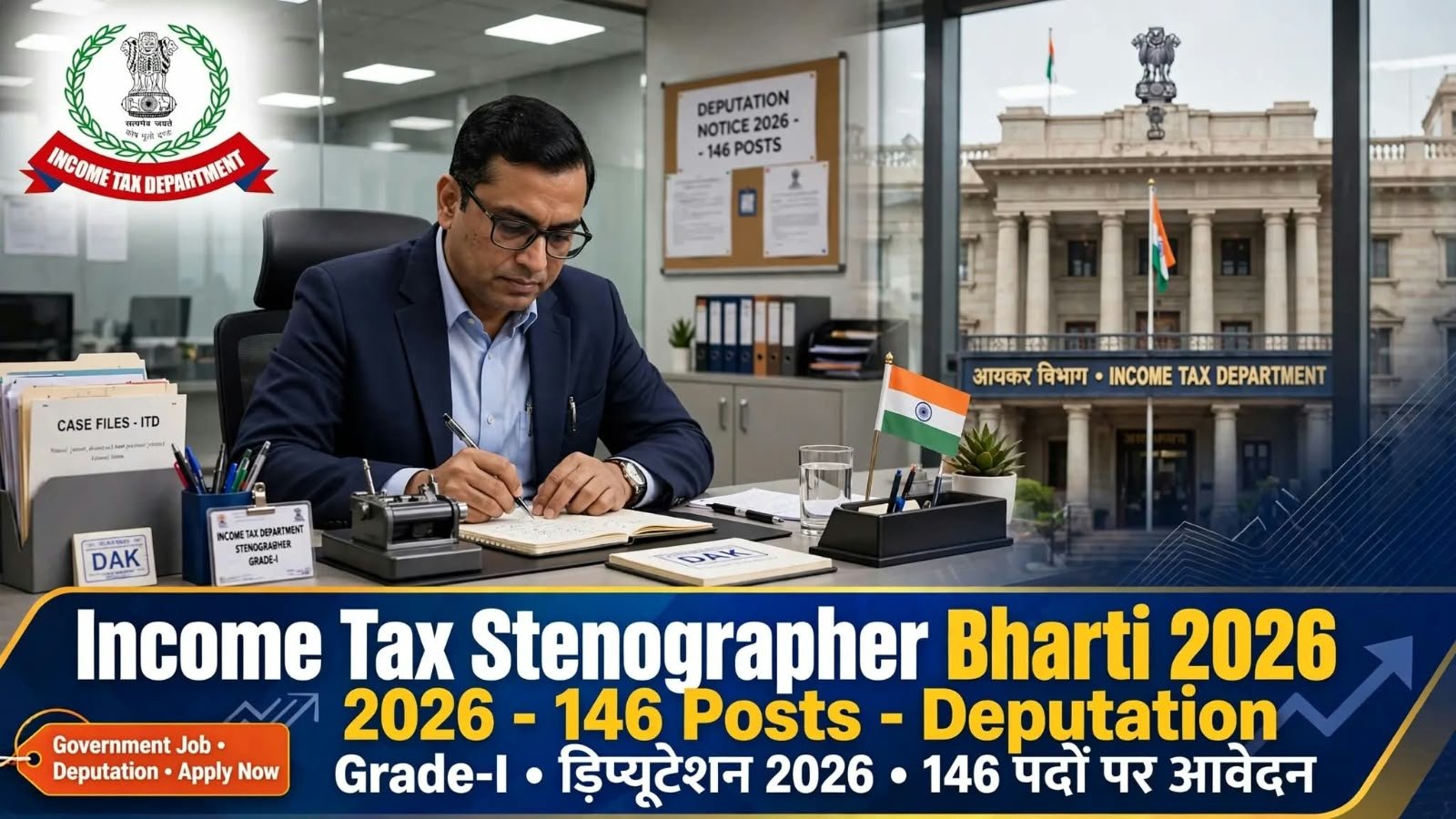 ncome Tax Stenographer Grade-I Deputation 2026: 146 पदों पर आवेदन