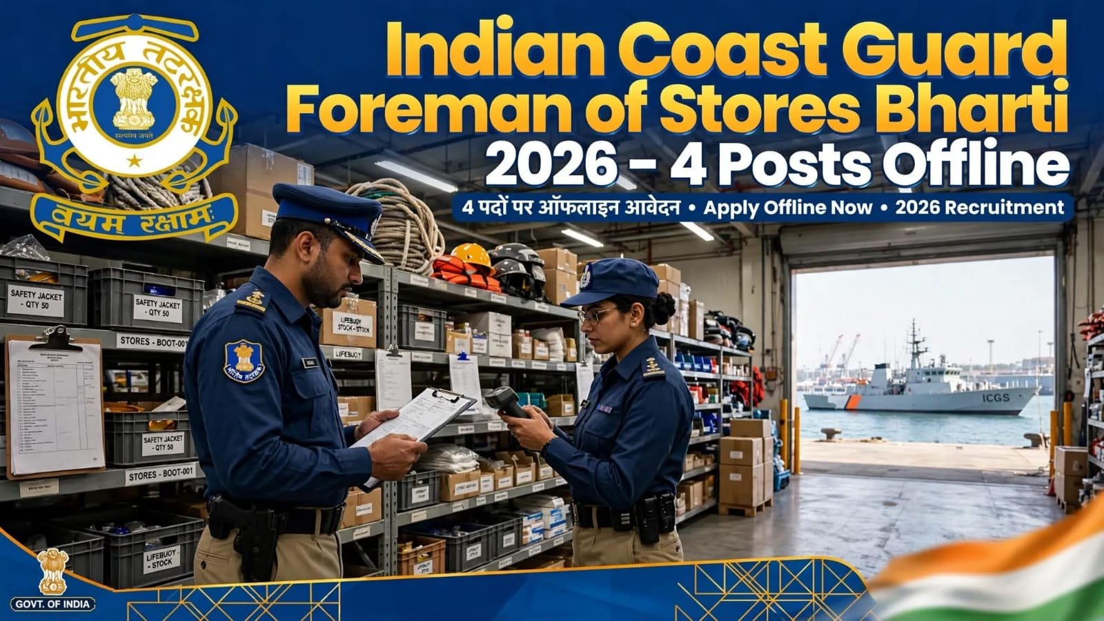 Indian Coast Guard Foreman of Stores Bharti 2026: 4 पदों पर ऑफलाइन आवेदन